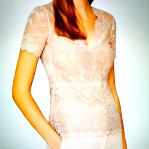 NWT BCBG Bare Pink Lace V-Neck Lace Top